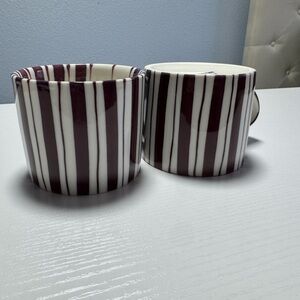 Striped Ceramic Mugs - Burgundy and White